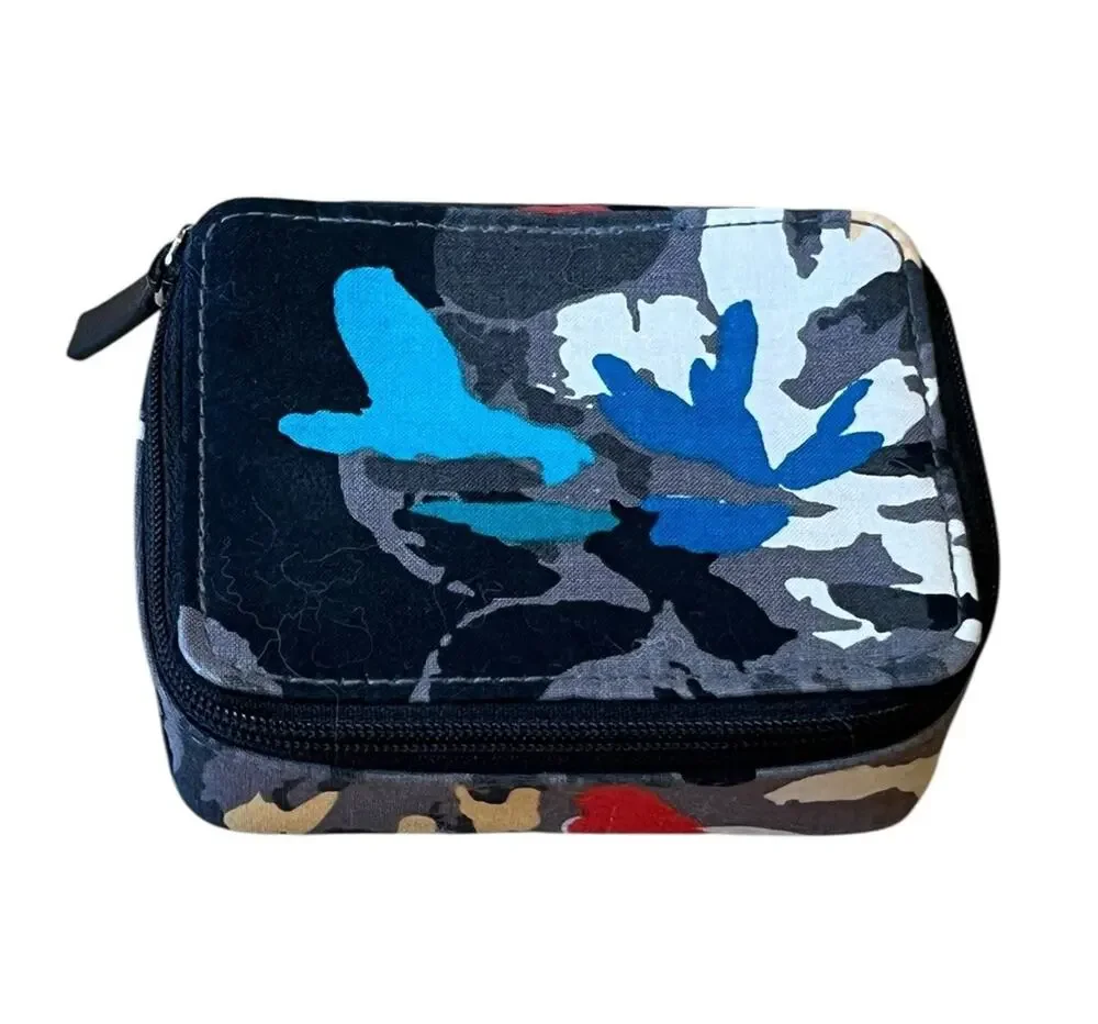Vera Bradley Travel Pill Case Black Splash Floral Zippered Plastic Box 7 Day